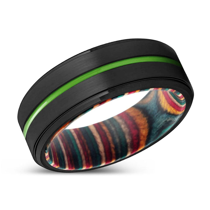 PALMDALE | Multi Color Wood, Black Tungsten Ring, Green Groove, Stepped Edge - Rings - Aydins Jewelry - 2
