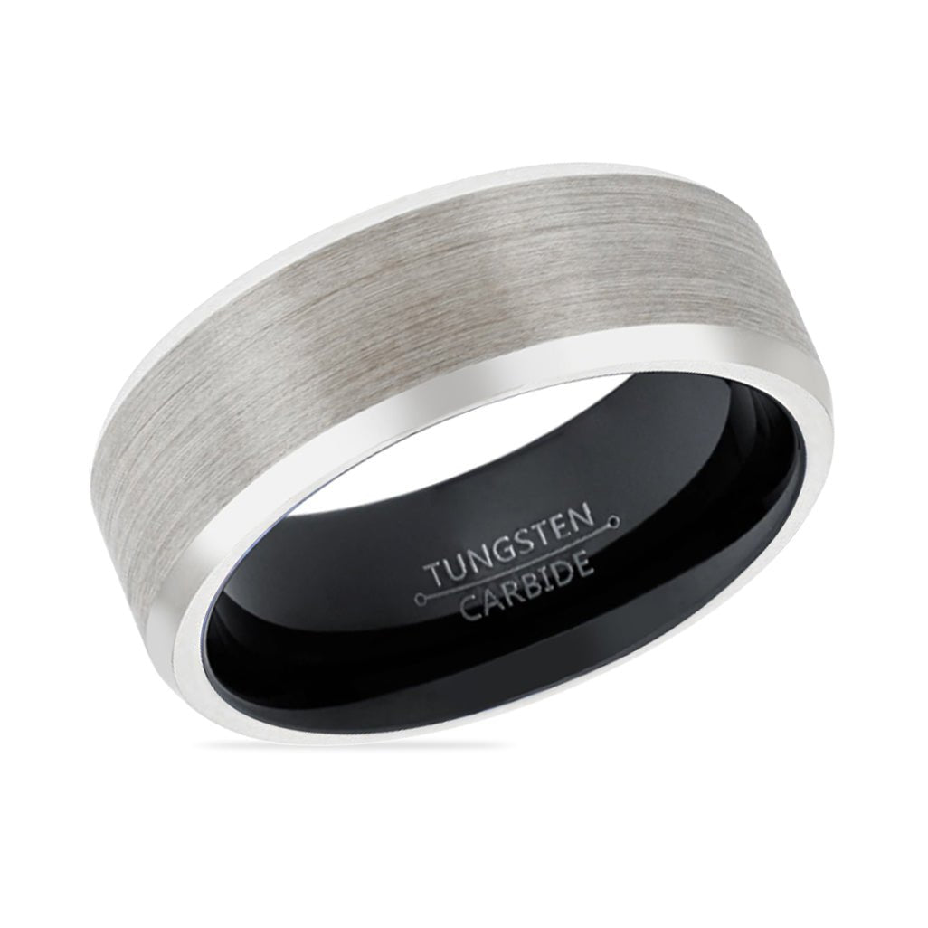 PANDA | Black Ring, Silver Tungsten Ring, Brushed, Beveled - Rings - Aydins Jewelry - 2