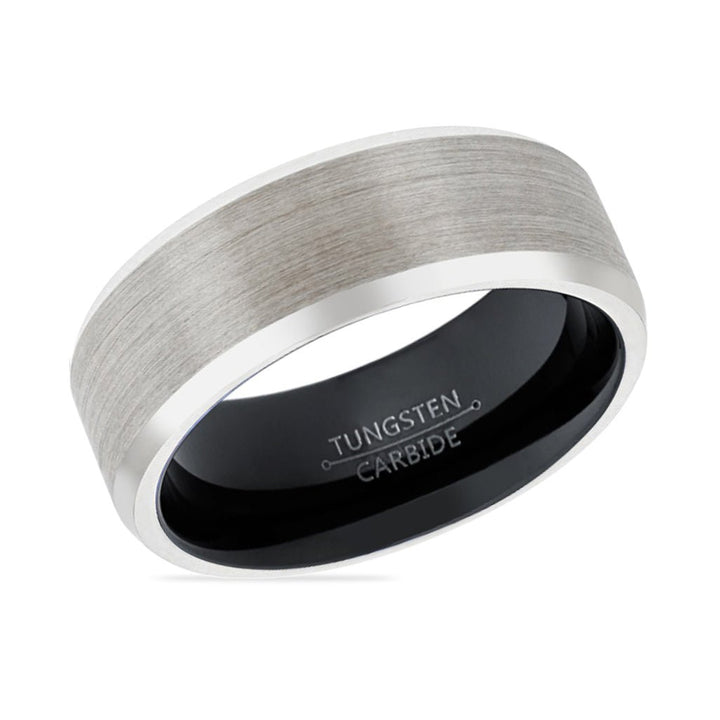 PANDA | Black Ring, Silver Tungsten Ring, Brushed, Beveled - Rings - Aydins Jewelry - 2