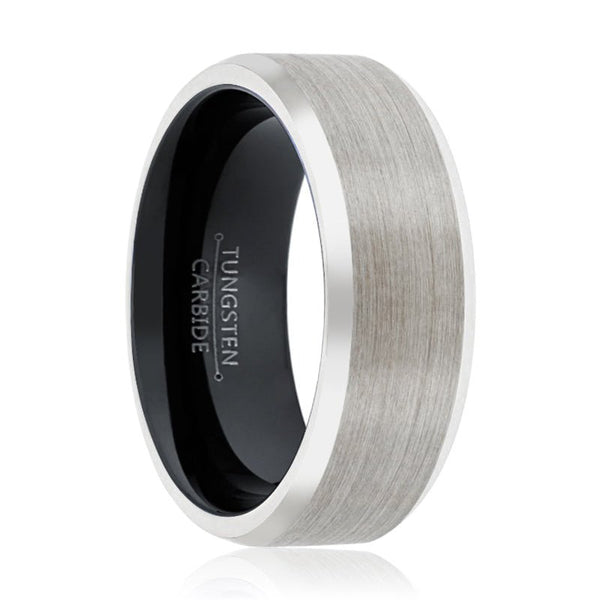 PANDA | Black Ring, Silver Tungsten Ring, Brushed, Beveled - Rings - Aydins Jewelry - 1