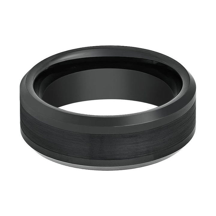 PANDARUS | Black Tungsten Ring, Brushed, Beveled - Rings - Aydins Jewelry - 2