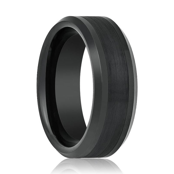 PANDARUS | Black Tungsten Ring, Brushed, Beveled - Rings - Aydins Jewelry - 1