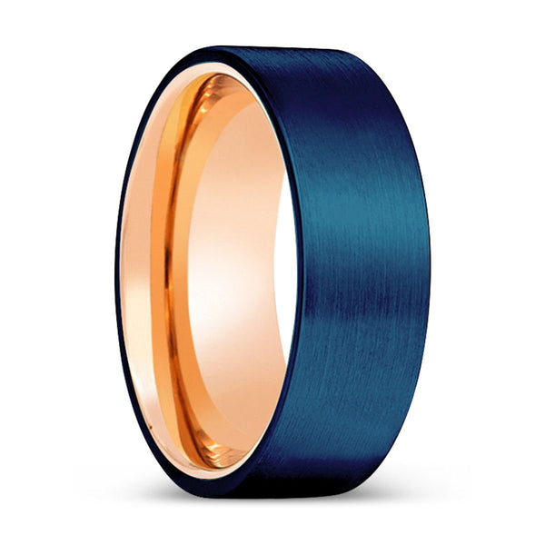 PARADISE | Rose Gold Ring, Blue Tungsten Ring, Brushed, Flat - Rings - Aydins Jewelry - 1