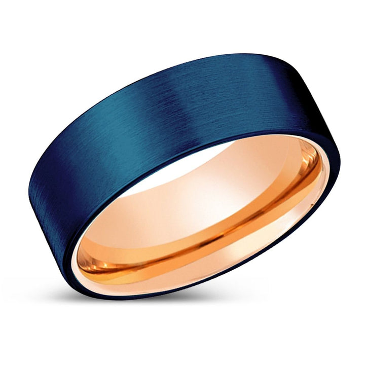 PARADISE | Rose Gold Ring, Blue Tungsten Ring, Brushed, Flat - Rings - Aydins Jewelry