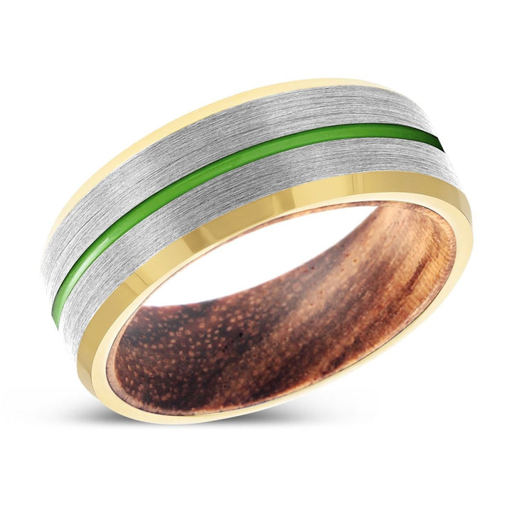 PARAGON | Zebra Wood, Silver Tungsten Ring, Green Groove, Gold Beveled Edge - Rings - Aydins Jewelry - 2