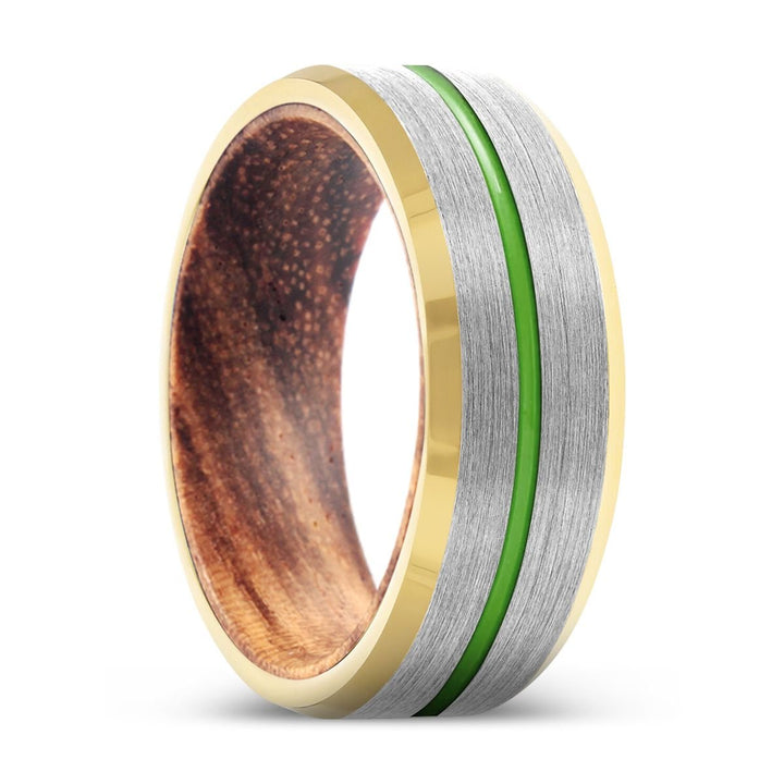 PARAGON | Zebra Wood, Silver Tungsten Ring, Green Groove, Gold Beveled Edge - Rings - Aydins Jewelry - 1