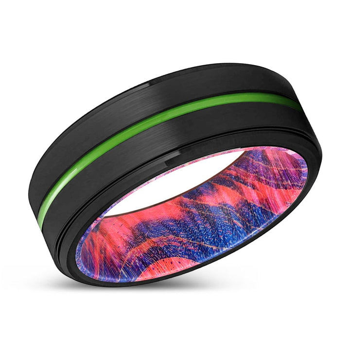 PASADENA | Blue & Red Wood, Black Tungsten Ring, Green Groove, Stepped Edge - Rings - Aydins Jewelry - 2
