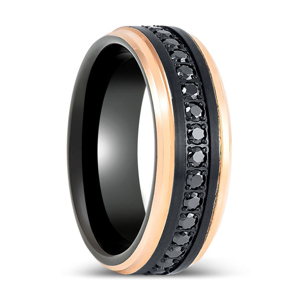 PASSINO | Black Tungsten Ring with Rose Gold Edges and Black CZ - Rings - Aydins Jewelry