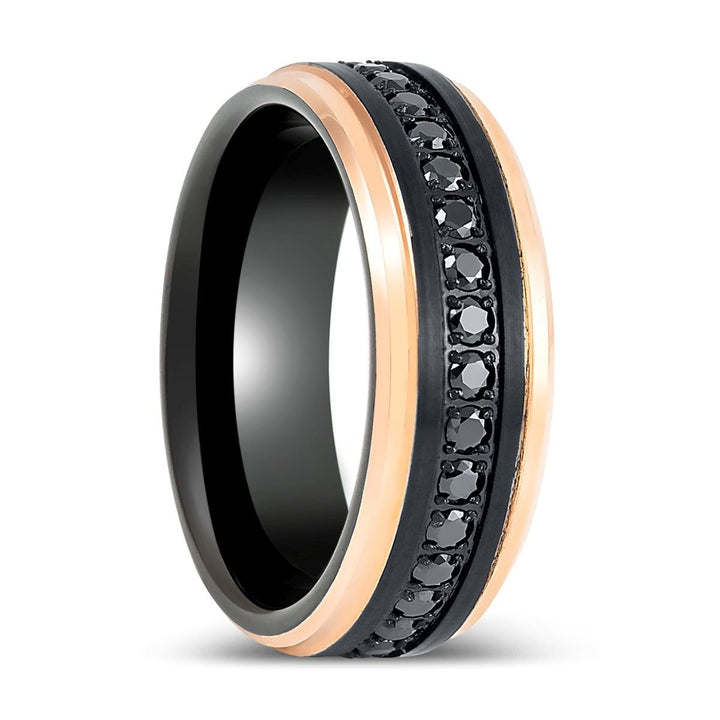 PASSINO | Black Tungsten Ring with Rose Gold Edges and Black CZ - Rings - Aydins Jewelry - 1