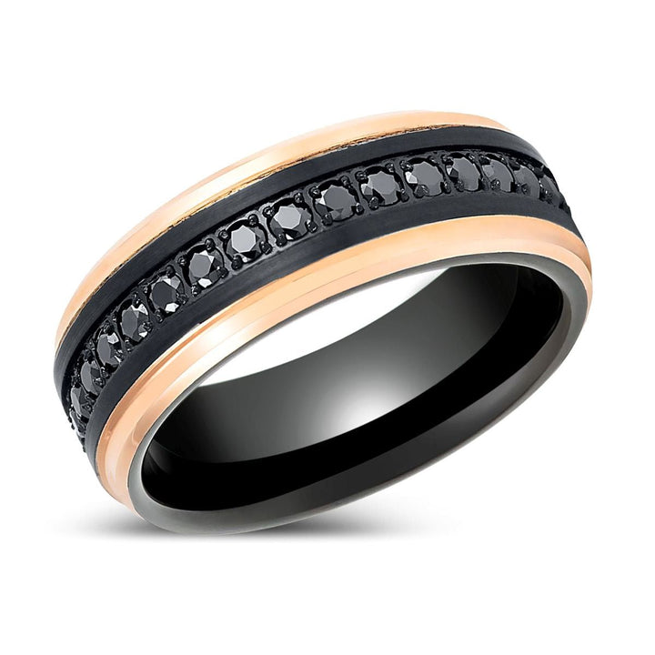 PASSINO | Black Tungsten Ring with Rose Gold Edges and Black CZ - Rings - Aydins Jewelry - 2