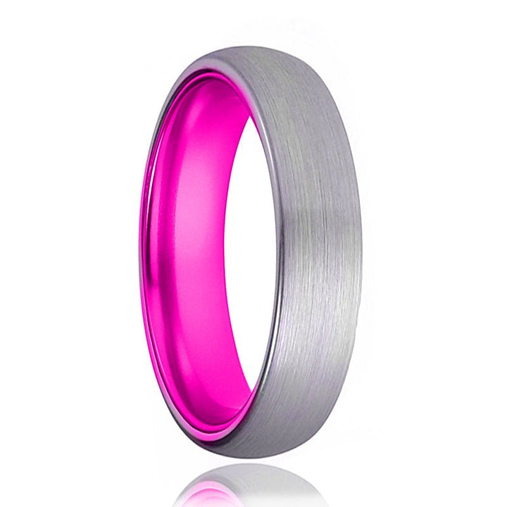 PASSION | Pink Ring, Silver Tungsten Ring, Brushed, Domed - Rings - Aydins Jewelry - 1
