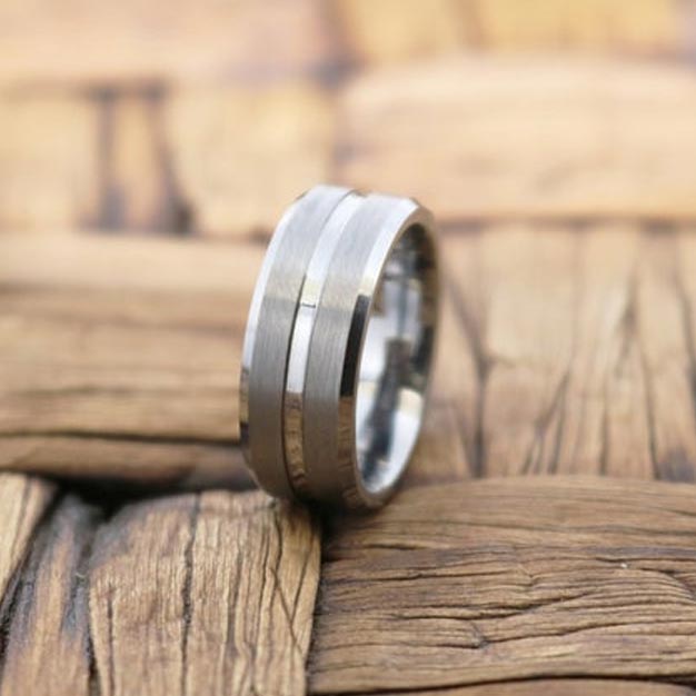 PATAGONIA | Silver Tungsten Ring, Grooved, Beveled - Rings - Aydins Jewelry - 3