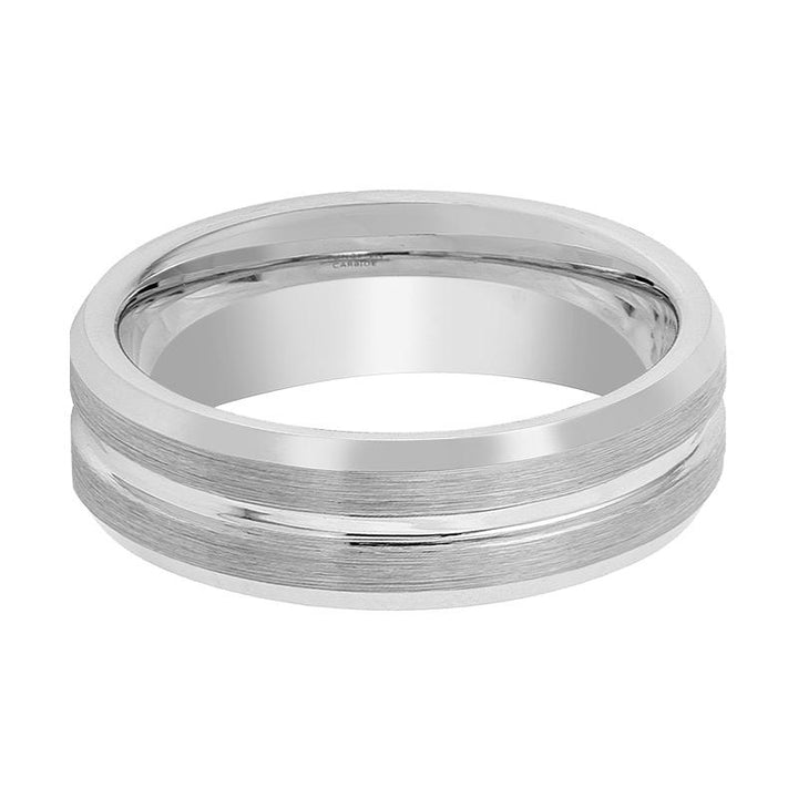 PATAGONIA | Silver Tungsten Ring, Grooved, Beveled - Rings - Aydins Jewelry - 2