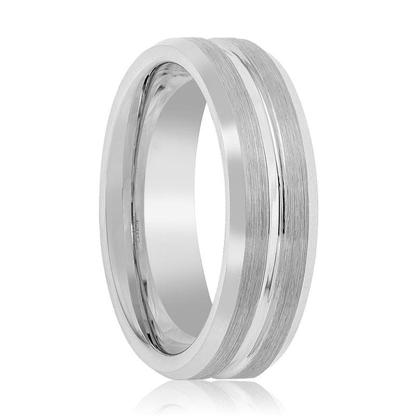 PATAGONIA | Silver Tungsten Ring, Grooved, Beveled - Rings - Aydins Jewelry - 1