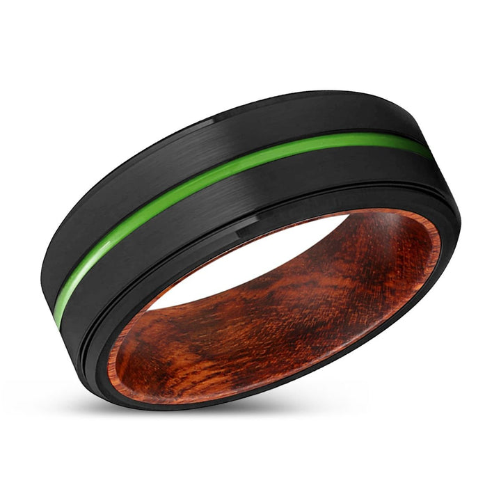 PATCHES | Snake Wood, Black Tungsten Ring, Green Groove, Stepped Edge - Rings - Aydins Jewelry - 2