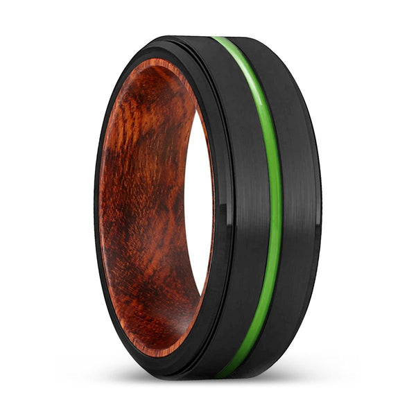 PATCHES | Snake Wood, Black Tungsten Ring, Green Groove, Stepped Edge - Rings - Aydins Jewelry - 1