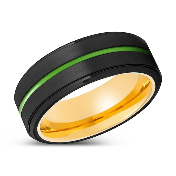 PATERSON | Gold Ring, Black Tungsten Ring, Green Groove, Stepped Edge - Rings - Aydins Jewelry - 2