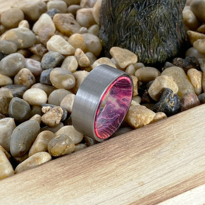 PATTERN | Green and Red Wood, Silver Tungsten Ring, Brushed, Flat - Rings - Aydins Jewelry - 5