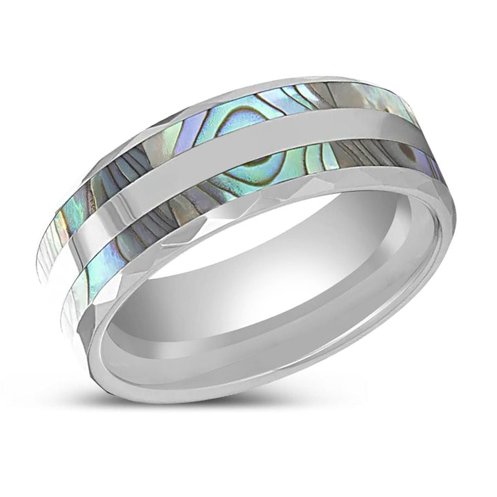 PAUA | Tungsten Ring, Double Abalone Shell Inlay, Beveled Polished Edges - Rings - Aydins Jewelry - 2