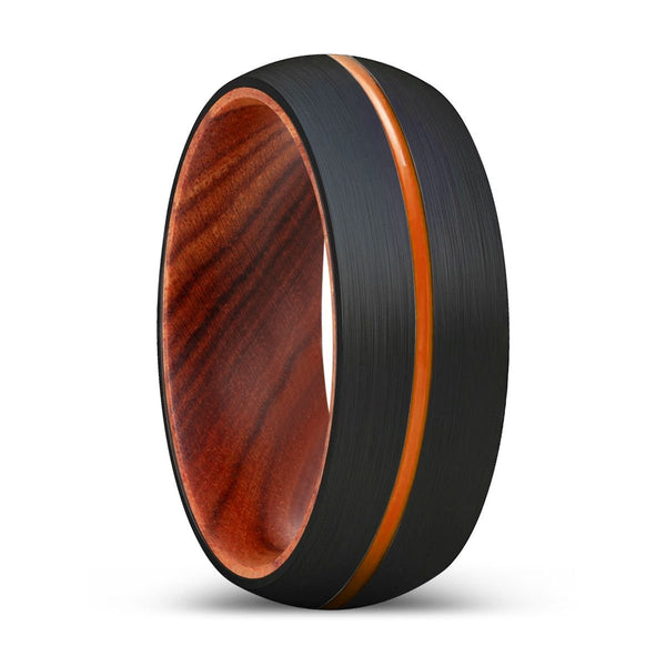 PAVILION | IRON Wood, Black Tungsten Ring, Orange Groove, Domed - Rings - Aydins Jewelry - 1