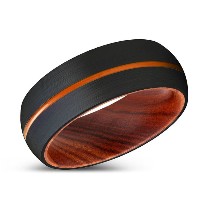 PAVILION | IRON Wood, Black Tungsten Ring, Orange Groove, Domed - Rings - Aydins Jewelry - 2