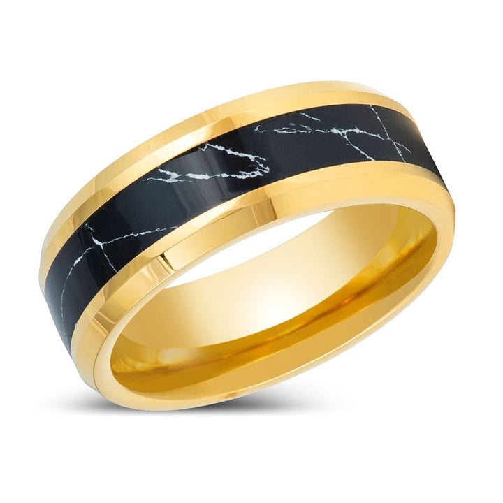 PAVO | Yellow Tungsten Ring Black Turquoise Inlay - Rings - Aydins Jewelry - 2