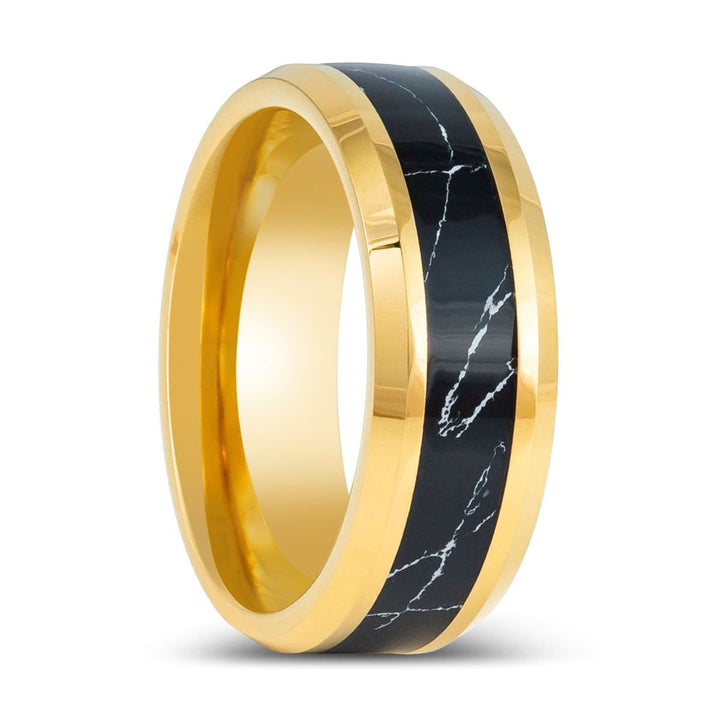 PAVO | Yellow Tungsten Ring Black Turquoise Inlay - Rings - Aydins Jewelry - 1