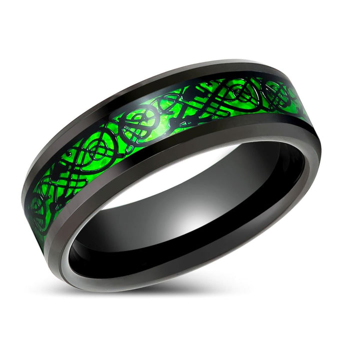 PEACHLAND | Black Tungsten Ring Green Celtic Dragon Inlay - Rings - Aydins Jewelry - 2