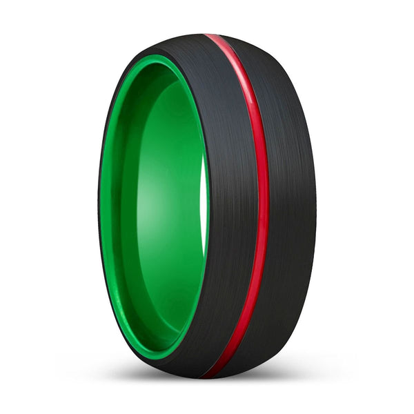 PEACOCK | Green Ring, Black Tungsten Ring, Red Groove, Domed - Rings - Aydins Jewelry - 1