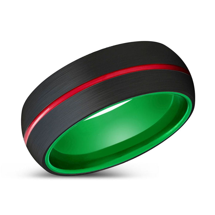 PEACOCK | Green Ring, Black Tungsten Ring, Red Groove, Domed - Rings - Aydins Jewelry - 2