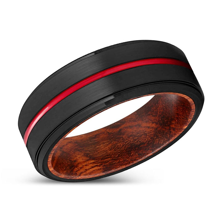PEANUT | Snake Wood, Black Tungsten Ring, Red Groove, Stepped Edge - Rings - Aydins Jewelry - 2