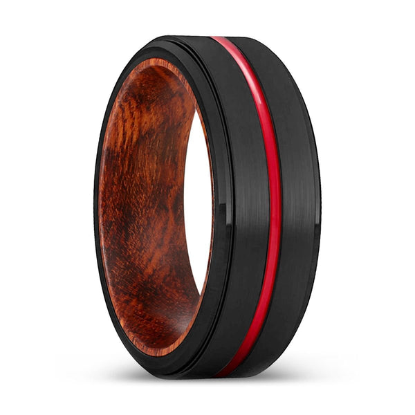 PEANUT | Snake Wood, Black Tungsten Ring, Red Groove, Stepped Edge - Rings - Aydins Jewelry - 1