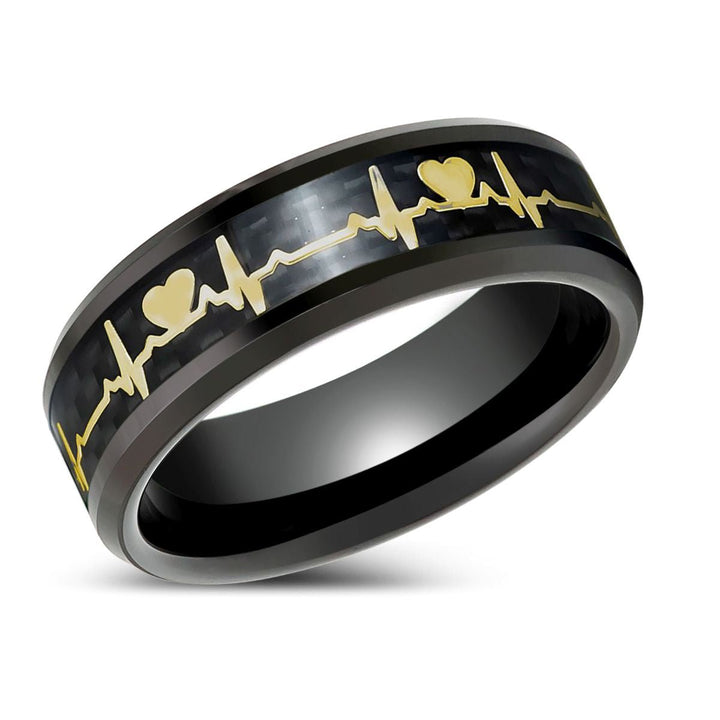 PEAPACK | Black Tungsten Ring Yellow Heartbeat Cutout Inlay - Rings - Aydins Jewelry - 2