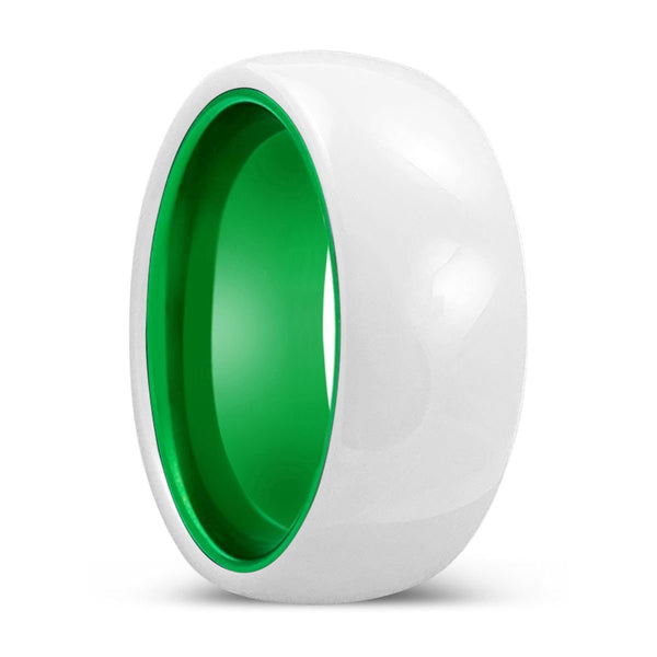 PEARLY | Green Ring, White Ceramic Ring, Domed