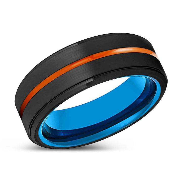 PEORIA | Blue Tungsten Ring, Black Tungsten Ring, Orange Groove, Stepped Edge - Rings - Aydins Jewelry - 2