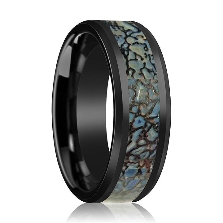 PERMIAN | Black Ceramic Ring Blue Dinosaur Bone Inlay - Rings - Aydins Jewelry