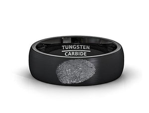 Personalized Fingerprint Engraved Tungsten Men's — hero shot — men's tungsten carbide wedding ring | Aydins Jewelry