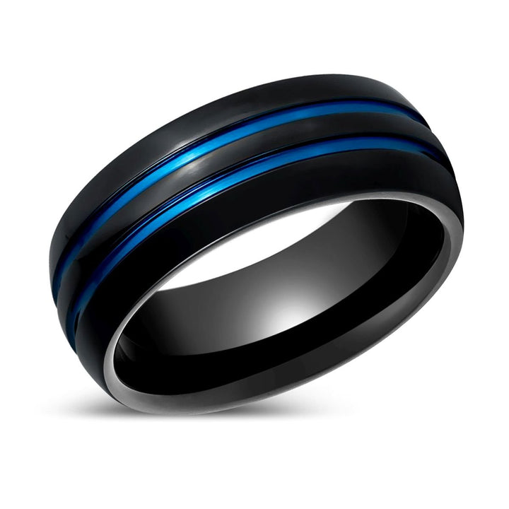 PETROS | Black Tungsten Ring Two Blue Grooves - Rings - Aydins Jewelry - 2