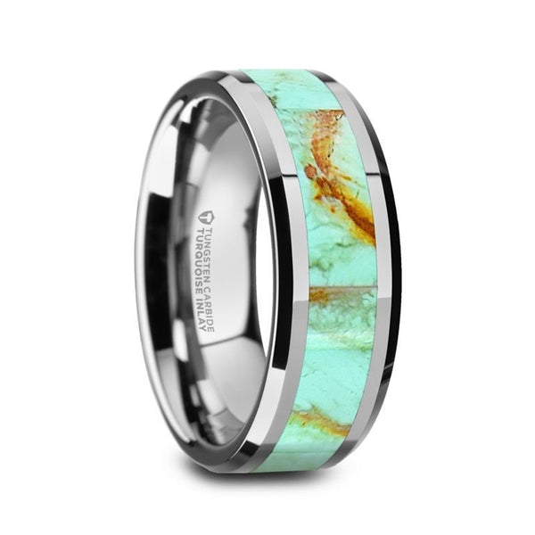 PIERRE | Tungsten Ring Light Blue Turquoise Stone Inlay