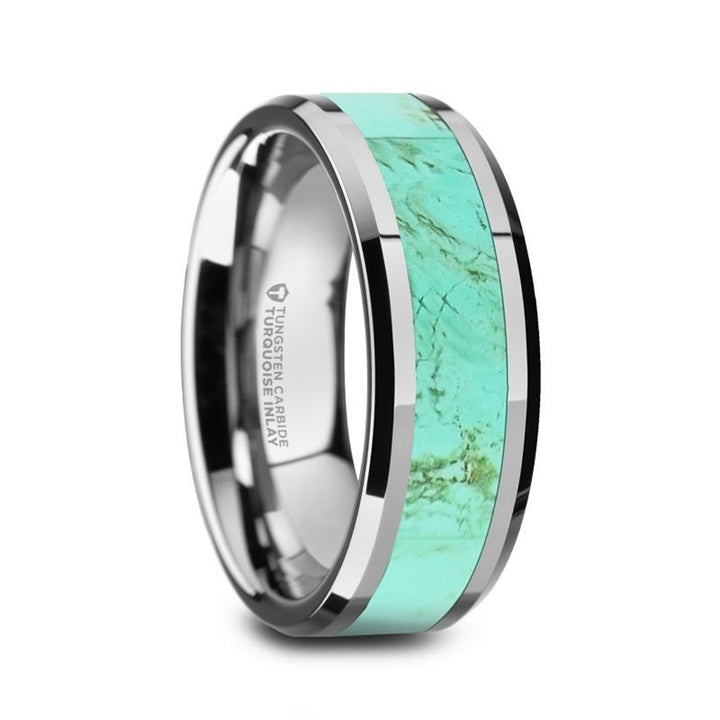 PIERRE | Tungsten Ring Light Blue Turquoise Stone Inlay - Rings - Aydins Jewelry - 2