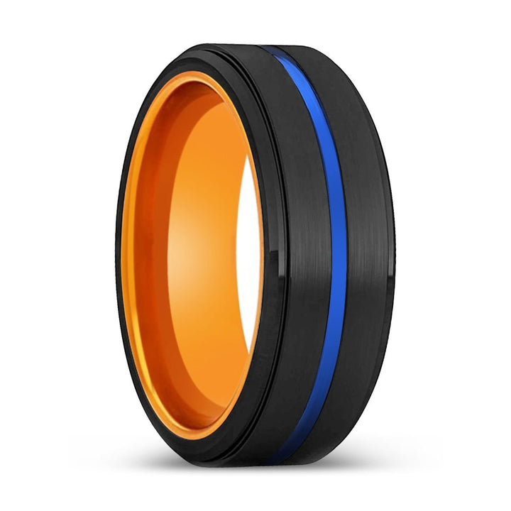 PIKE | Orange Ring, Black Tungsten Ring, Blue Groove, Stepped Edge - Rings - Aydins Jewelry - 1