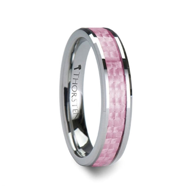 PINK | Silver Tungsten Ring, Pink Carbon Fiber Inlay, Beveled