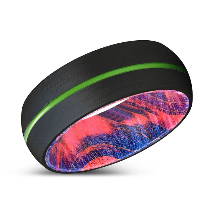 PLUNGE | Blue & Red Wood, Black Tungsten Ring, Green Groove, Domed - Rings - Aydins Jewelry - 2