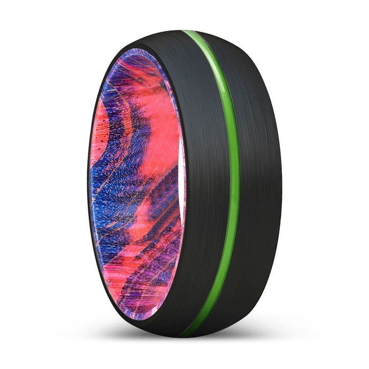 PLUNGE | Blue & Red Wood, Black Tungsten Ring, Green Groove, Domed - Rings - Aydins Jewelry - 1