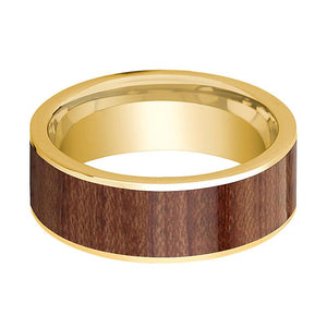 Rosewood inlay 14k yellow gold wedding band 8mm, side profile