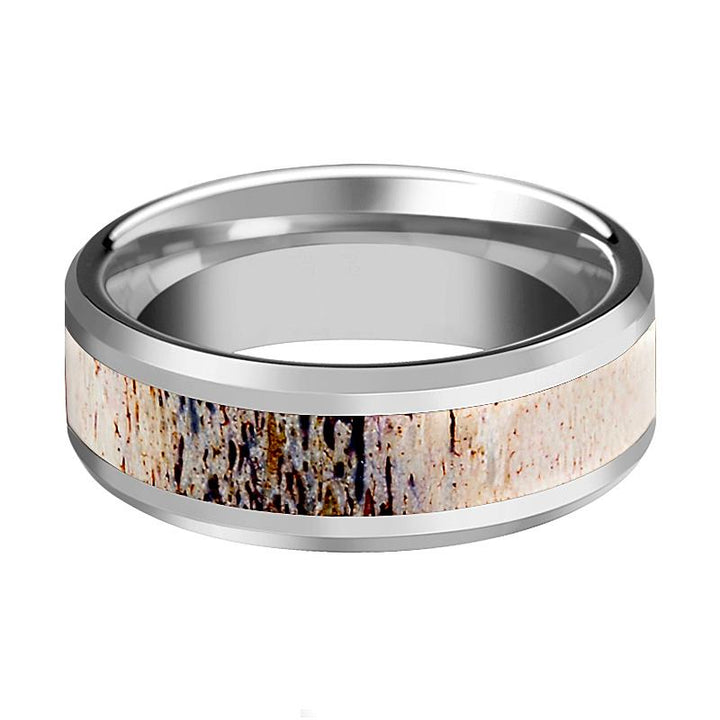 Polished Beveled Tungsten Men's Wedding Band with Ombre Deer Antler Inlay - 8MM - Rings - Aydins Jewelry - 2