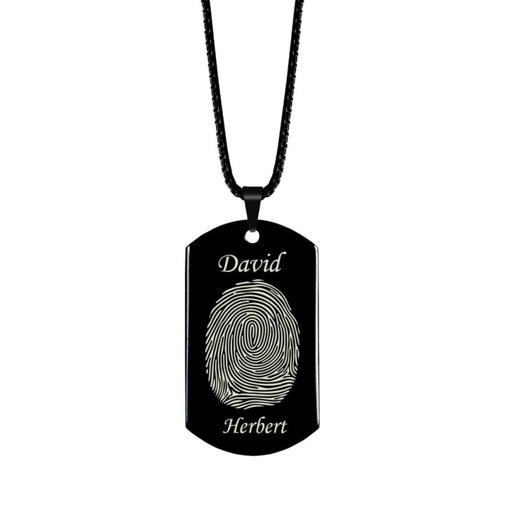 Polished Stainless Steel Fingerprint Dog Tag w/ First and Last Name - Pendant > Fingerprint Necklace > Fingerprint Jewelry > Memorial Jewelry > Stainless Steel Fingerprint Necklace > Fingerprint Charm > Signature Jewelry > Photo Pendant > Real Photo Jewelry > - Aydins Jewelry - 2