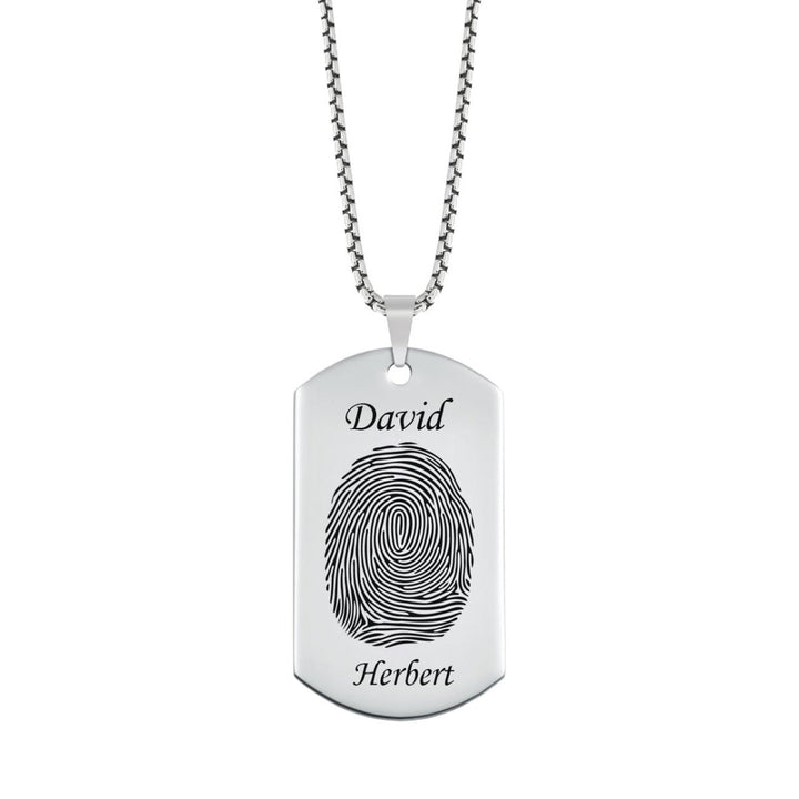 Polished Stainless Steel Fingerprint Dog Tag w/ First and Last Name - Pendant > Fingerprint Necklace > Fingerprint Jewelry > Memorial Jewelry > Stainless Steel Fingerprint Necklace > Fingerprint Charm > Signature Jewelry > Photo Pendant > Real Photo Jewelry > - Aydins Jewelry - 1