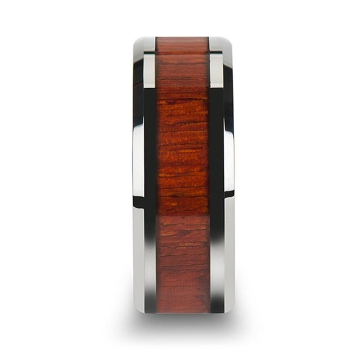 NARRA | Silver Tungsten Ring, Padauk Wood Inlay, Beveled - Rings - Aydins Jewelry - 5