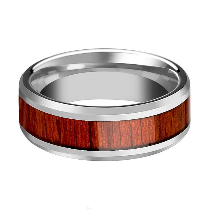 NARRA | Silver Tungsten Ring, Padauk Wood Inlay, Beveled - Rings - Aydins Jewelry - 2